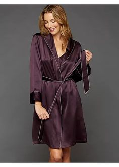 The Splendid Silk Short Robe | Julianna Rae Luxury Silk Long Sleeve Sleepwear, Luxury Long Sleeve Silk Sleepwear, Chic Long Sleeve Sleep Robe, Silk Wrap Robe For Sleep, Chic Silk Robe For Sleeping, Silk Fitted Robe For Loungewear, Fitted Silk Robe For Loungewear, Luxury Fitted Long Sleeve Robe, Formal Long Silk Robe