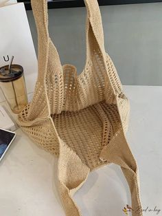 BirdinBag - Crochet Handbag with Intricate Hollow Design Oversized Pattern, Crochet Handbag, Hollow Design, Crochet Bags, Crochet Handbags, Handle Bag, Color Khaki, Crochet Bag, Crochet Bikini