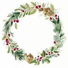 a watercolor painting of a christmas wreath