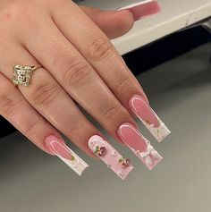 Square Latina Nails, Nail Inspired, 17 Birthday, Simple Acrylic, Acrylic Nails Coffin Pink, Long Square Acrylic Nails, Unique Acrylic Nails, Bling Acrylic Nails, Acrylic Nails Coffin Short