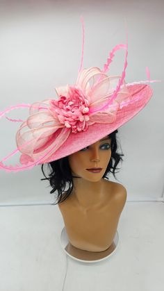 Large beautiful sinamay saucer fascinator with pink flowers.  Very light weight and delicately beautiful. Attached to a headband for a secured look.  Sinamay Pink Wedding Fascinator Bridesmaids Hat Kentucky Derby Cocktail Party Tea Party Guest Easter Kate Middleton -  - Lightweight  - Ready to ship - Fast Shipping - Free Shipping - Group discount available - Customize by adding different color flowers and or feathers CHECK OUT MY STORE FOR OTHER STYLES & COLORS: etsy.com/shop/Hatsandpearls Find Basket Hat, Kentucky Derby Cocktails, Hat Tea Party, Kentucky Derby Fascinator, Tee Party, Derby Fascinator, Tea Party Hats, Wedding Fascinators, Kentucky Derby Hat