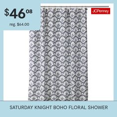 a blue and white shower curtain with the words saturday knight floral shower curtains $ 46 98