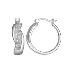 Add elegance to your look with these rhodium-plated sterling silver 1/4 carat T.W. diamond hoop earrings. Click on this JEWELRY & WATCHES GUIDE to learn about fit, styles, materials and more! Add elegance to your look with these rhodium-plated sterling silver 1/4 carat T.W. diamond hoop earrings. Click on this JEWELRY & WATCHES GUIDE to learn about fit, styles, materials and more! FEATURES Dimensions: 20.2 mm x 7.5 mm Backings: click-it Nickel free Metal: sterling silver Plating: rhodium Finish: Silver Classic Huggie Earrings With Halo Design, Classic Silver Small Hoop Diamond Earrings, Classic Silver Channel Set Huggie Earrings, Diamond White Sterling Silver Huggie Earrings With Halo Design, Classic Silver Huggie Earrings Channel Set, Classic Silver Huggie Earrings With Diamond Accents, Classic Sterling Silver Hoop Earrings With Diamond Accents, Classic Silver Hoop Diamond Earrings, Small Hoop Earrings In Diamond White With Pave Setting