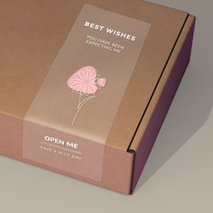 an open box with a pink flower on the front and bottom, which reads best wishes you have been feeling it