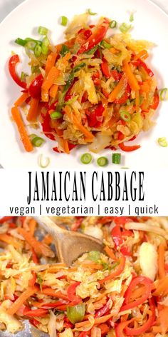 this is an image of jamaican cabbage salad on a plate with the title above it