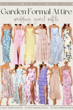 Garden Formal Wedding Attire Guest! We found the most beautiful Spring and Summer wedding guest dresses! If you're attending a garden party wedding, here are our favorite floral wedding guest dresses that you're going to love. All of these are under $200 too! These would also work as a bridal shower outfit for guest, summer dinner party outfit or garden party outfit. Head to our latest post for more garden party wedding outfit guest attire. Garden Formal Wedding Attire Guest Men, Garden Formal Attire, Garden Party Wedding Outfit, Garden Cocktail Attire Wedding, Blue Garden Party Dress, Spring Wedding Attire, Bridal Shower Guest Outfit, Formal Wedding Guest Attire