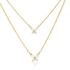 PRICES MAY VARY. 🌈 Non Tarnish Plated 18k Gold Necklace - This elegant multicolor cz necklace is made of brass plated with 18K gold, lead-free, nickel-free and non-allergic, so you don't have to worry about rusting or tarnishing when you wear it, and it can keep its shine for a long time 🌈 Butterfly Jewelry Gift - This layered butterfly necklace consists of two small white butterflies, one looks smaller compared to the other, the butterflies won't look big but delicate, the snake chain and but Aesthetic Pendant, Gold Butterfly Necklace, Charming Aesthetic, White Butterflies, Butterfly Necklace Gold, Necklace Butterfly, Zirconia Necklace, 18k Gold Necklace, Cubic Zirconia Necklace