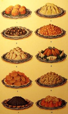 an image of many different types of food on plates with names in english and spanish