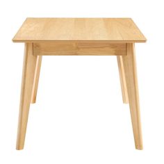 a small wooden table sitting on top of a white floor