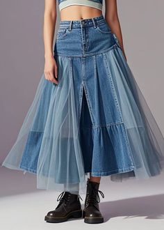 Denim Skirts – SooLinen Skirts Fall, Italian Blue, Patchwork Denim Skirt, Denim Maxi Dress, Chiffon Dress Long, Blue Tulle, Patchwork Denim, Denim Skirts