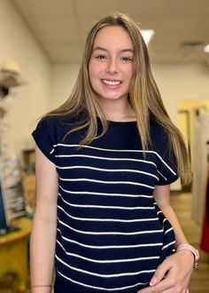 Get that nautical look with our Boat Neck Sweater! This navy and white striped short sleeve sweater is made from a soft blend of 60% cotton and 40% acrylic, ensuring both comfort and style. Perfect for a day out on the boat or a casual summer outing. (Anchor not included.) Boat Neck Sweater, Nautical Looks, Boatneck Sweater, Short Sleeve Sweater, Striped Short, The Boat, Short Sleeved Sweaters, Striped Shorts, Boat Neck