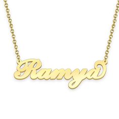 Ramya name necklace Gold Custom Necklace, Personalized Gifts For Her 
								Add something extra special to your jewelry box with Name Necklace Official engravable necklaces.
								The Ramya's 14k gold name necklace is best gifts for Ramya. Name Necklace Official provides affordable engravable jewelry that won't 
								break the bank. In addition, these pieces make for very thoughtful and appreciated gifts for friends and family. 
								And whether valentine's day gifts, mother's day gifts, christmas gifts, wedding gifts, graduation gifts, birthday gifts,
								 NAME NECKLACE are all the best gift choice store. Engravable Jewelry, Name Necklace Gold, Gold Name Necklace, Personalized Gifts For Her, Engraved Jewelry, Gifts Birthday, Engraved Necklace, Necklace Personalized, Gifts Wedding