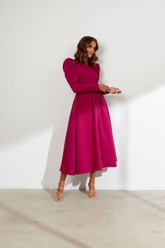 Gracious Pink Puffy Sleeves Evening Dress Puffy Sleeve Long Dress, Pink Color Dress, African Wear For Women, African Evening Dresses, Puffy Long Sleeves, African Party Dresses, Chic Evening Dress, Birthday Posters, Xxxl Dress