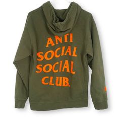 “Paranoid” Green Hoodie From Anti Social Social Club X Undefeated. 100% Cotton Drawstring Hood Some Minor Wash Wear, Overall Great Condition! Size Small Olive Green Hoodie, Anti Social Social Club, Orange Hoodie, Green Hoodie, Club Shirts, Anti Social, Social Club, Colorful Hoodies, Green Orange