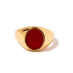 Not just any ring, but the ring. This Red agate oval signet ring is taking center stage in your jewelry box for years to come. Inciting envy and admiration in friends and enemies alike. 14k gold plated over sterling silver H2O sensitive. Before showering or working out, remove your plated jewelry. Clean your piece by buffing gently with a dry cloth and store it in your pouch. Oval Signet Ring, Ring Inspo, September Birthstone Jewelry, August Birthstone Jewelry, July Birthstone Jewelry, Gold Signet Ring, Jewelry Ring Box, Pearl Jewellery Earrings, Agate Ring