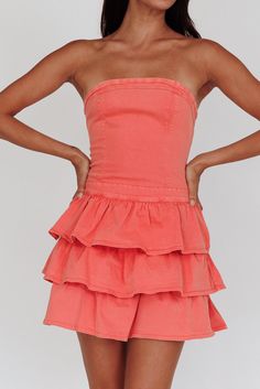 Shop the Philly Strapless Ruffle Mini Dress Sugar Coral | Selfie Leslie Mini Dress Strapless, Rush Outfits, Grad Dresses, Baguette Bag, Ruffle Mini Dress, Date Night Dresses, Mini Dress Casual, Hoco Dresses, It Girl