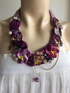 Collar necklace Purple Silk Necklace-Oya Necklace-Beaded Silk | Etsy Unique One Of A Kind Purple Necklace, Purple Beaded Costume Jewelry Necklace, Purple Beaded Pendant Necklaces, Purple Beaded Pendant Necklace, Bohemian Purple Beaded Chain Necklace, Handmade Bohemian Purple Flower Necklace, Purple Bohemian Beaded Chain Necklace, Unique Purple Necklace, Handmade Purple Bohemian Flower Necklace