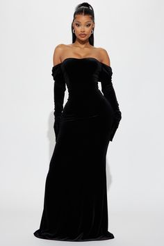 Fits Like A Glove Velvet Gown - Black | Fashion Nova Dress With Gloves Classy, Black Dress With Gloves, Black Prom Gown, Old Hollywood Dress, Hollywood Gowns, Types Of Gowns, Hollywood Dress, Black Dresses Classy, Formal Dresses With Sleeves