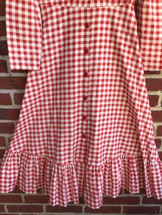 "Adorable cotton soft flannel like picnic dress/labeled size 6 made in USA measurements Pit to wrist 16 1/2\"/pit to pit 16 1/2\"/waist 14\"/length (shoulder to bottom) approx 50\"/Soft and cozy/adorable bottom ruffle/10 front button access/smoke free environment(04)" Vintage Midi Length Dresses For Picnic, Gingham Maxi Dress For Picnics, Cotton Prairie Dress In Cottagecore Style For Spring, Peasant Style Cotton Dress For Garden Party, Peasant Cotton Dress For Garden Party, Fitted Cotton Maxi Dress For Picnic, Spring Cotton Prairie Dress In Peasant Style, Vintage Spring Dresses For Picnic, Summer Cotton Vintage Dress For Picnic