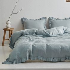 PRICES MAY VARY. What You Can Get-3 pieces bedding set includes 1 duvet cover and 2 pillow shams（not include the comforter）Size:King duvet cover size is 104" x 92", 2 pillow shams: 20" x 36";Every set includes 2 spare buttons. Unique Design-Button closure,the fasteners are hidden for a seamless look，which is pretty and classic.There are 4 corner ties which ensure your comforter remains immovable in the cover. There are beautiful ruffles on 3 sides,extra long to cover the bed's border on(The ruff Ruffled Duvet, Twin Size Duvet Covers, Ruffle Duvet Cover, Work Space Decor, Linen Duvet Cover, Linen Sheet Sets, Farmhouse Bedding, Sectional Sofa Couch, Bedroom Headboard