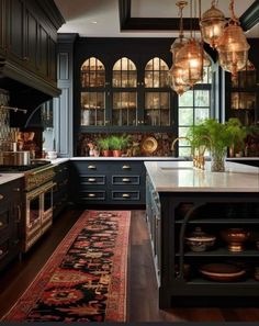 Moody Kitchen, Model Dapur, Victorian Kitchen, Black Kitchen Cabinets, Dark Home, Kitchen Inspiration Design, Black Cabinets, Dream House Interior, Large Kitchen