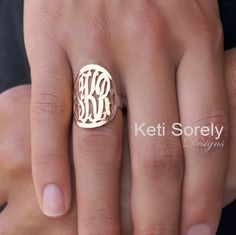 Handmade, one of the kind ring! Personalize this beautiful script framed monogram ring with your name initials and it will be handcrafted just for you! Perfect for wedding gift, bridesmaids, mother's day, birthday or anniversary. Designs by Keti Sorely. Available Metal: * Sterling Silver with 14K Rose Gold Overlay * 14K Rose Gold Filled * 10K Solid Rose Gold * 14K Solid Rose Gold Sizes: 5 to 11 Traditional monograms are made with the following order of initials taken from your name: ------FIRST, Personalized Initial Ring, Soldered Jewelry, Couples Monogram, Monogram Bracelet, Mom Ring, Script Monogram, Monogram Ring, Monogram Jewelry, Gold Monogram