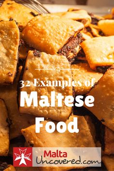 some food is sitting on a plate with a fork in it and the words 25 examples of malfestee food