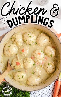 chicken and dumplings in a pot with carrots