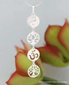 Lotus, Yin Yang, Tree of Life, Om Pendant in Sterling Silver - Necklaces Tree Of Life Yin Yang, Silver Earrings Outfit, Powerful Symbols, Om Pendant, Silver Jewelry Diy, Lotus Jewelry, Om Symbol, Fine Silver Jewelry, Silver Jewelry Design