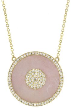 Jennifer Meyer Pink Opal Inlay Diamond Evil Eye Necklace - Yellow Gold Exquisite Oval Necklace With Large Pendant, Exquisite Rose Gold Round Necklace, Rose Gold Round Necklace With Pave Setting, Rose Gold Pave Setting Round Necklace, Custom Round Gemstone Necklace Fine Jewelry, Round Custom Gemstone Necklace In Fine Jewelry Style, Custom Round Gemstone Necklace In Fine Jewelry Style, Exquisite Polished Pendant Necklace, Rose Gold Necklace With Pave Setting Round Pendant