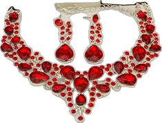 Red Ruby Jewelry Sets For Party, Red Rhinestone Party Jewelry, Elegant Red Jewelry Sets For Party, Red Crystal Jewelry Sets For Valentine's Day, Red Costume Jewelry Sets For Formal Occasions, Red Rhinestone Jewelry Sets For Wedding, Crystal Jewelry For Christmas Party, Red Rhinestones Jewelry Sets For Party, Formal Red Crystal Jewelry Sets