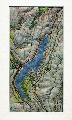 an old map with water and mountains in it