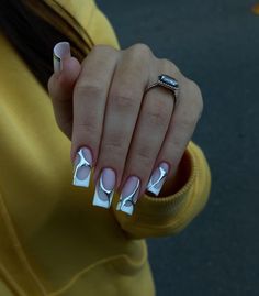 Silver Nails, Square Acrylic Nails, Funky Nails, Square Nails, Long Acrylic Nails, Cute Acrylic Nails, Trendy Nails