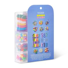 a package of assorted plastic beads and magnets for kids to use in crafts