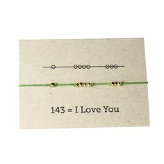 I Love You 143 Cord Bracelet - Avocado – Sunday Girl by Amy DiLamarra Morris Code, Morse Code Words, Sisters Best Friends, Code Bracelets, Trending Bracelets, Sister Jewelry, Morse Code Bracelet, Diy Bracelet Designs, Dangle Necklaces