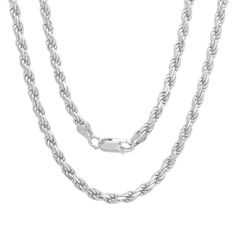 Imported from Italy and .925 Sterling Silver our 1.5 mm Diamond-cut Rope chain looks great on its own or with your favorite pendant. Your choice of length and width for a unisex look Secure lobster claw clasp Solid sterling silver makes this classic design a great investment piece Style # SC176, SC177, SC180, SC181, SC182 SC6365 Unisex Looks, Silver Rope Chain, Rope Necklace, Stunning Necklace, Silver Chain Necklace, Fine Jewellery Necklace, Chains For Men, Rope Chain, Silver Diamonds