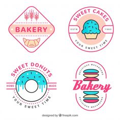 four logos for bakery with donuts and doughnuts