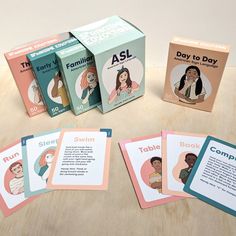 four cards with instructions on how to use the asl for children's learning