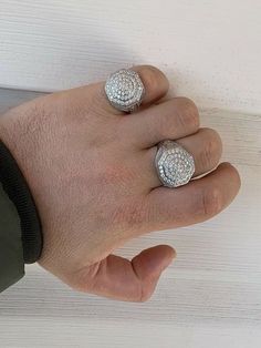 "Octagonal men's ring Large size 18mm 0.75\" SOLID 925 sterling silver Stamped 925 Will never tarnish or turn your hand green! Ring is set with simulated diamonds (CZ) Round stones! These aren't cheap cubic zirconia they look exactly like real diamonds! Ring is 8-10 grams depending on size! Very nice and heavy feel Nobody will know that its not a $10,000 ring Check out our wide assortment of silver chains and have a gorgeous matching set" Green Moissanite, Hip Hop Rings, Real Diamond Rings, Green Ring, Diamond Tester, Green Rings, Silver Chains, Diamonds Ring, Star Ring