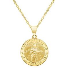 14k Gold Saint Jude Pendant | Kohls Spiritual 14k Gold Jewelry Stamped 14k, Symbolic Engraved Yellow Gold Medallion Necklace, Symbolic 14k Gold Coin Pendant Jewelry, Symbolic Round Pendant Jewelry For Commemoration, Symbolic 14k Gold Jewelry For Commemoration, Symbolic 14k Gold Necklace With Coin Pendant, Spiritual 14k Stamped Round Pendant Jewelry, 14k Gold Coin Pendant Symbolic Necklace, 14k Gold Symbolic Coin Pendant Necklace