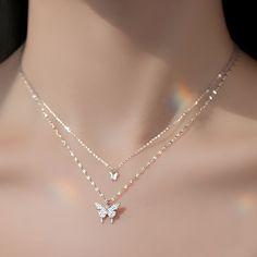 Butterfly Pendant Layered Sterling Silver Necklacemeasurement is cm.Product Information Material: S925 Silver Color: Silver Aesthetic Pendant, Cotton Dress Indian, Kawaii Jewelry, Butterfly Pendant, Sterling Silver Necklace, Cute Jewelry, Layered Necklaces, Sterling Silver Necklaces, Silver Color