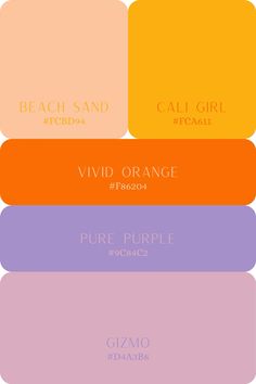 four different shades of purple, orange and yellow with the words wild orange on them