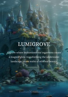 Lumigrove - underwater kingdom Fantasy Novel Name Ideas, Names For Places Writing, Fantasy Places Names Ideas, Fantasy Realm Names Ideas, Land Names Ideas, Places Names Ideas, Names Of Kingdoms, Fantasy Realm Names, Fantasy Names For Places