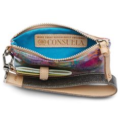 WHAT MAKES IT RIDICULOUSLY AWESOME The Combi, a combination of on-the-go accessories, is a new way to carry your keys, cards, and the small stuff together or separately. This colorful wristlet wallet includes a pocket pouch, secure card slot wallet and fits comfortably around your wrist - ready for your next journey. DETAILS & SIZING Steph ConsuelaCloth™ exterior Diego leather five-slot card wallet with D-ring Graphite gray glitter wristlet Trimmed in natural, untreated leather 5” (H) x 8” (W) P Rectangular Travel Pouch With Key Clip, Multicolor Zipper Coin Purse For Everyday, Multicolor Pouch Coin Purse For Everyday Use, Multicolor Wallets With Removable Pouch For Daily Use, Multicolor Zipper Coin Purse, Multicolor Pouch Wallet For Personal Use, Multicolor Pouch Wallet, Multicolor Coin Purse With Removable Pouch For Travel, Multicolor Coin Purse With Removable Pouch For Daily Use