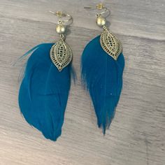 Turquoise Feather Earrings Never Worn Appropriately 4” Elegant Blue Feather Earrings, Blue Feather Dangle Earrings, Turquoise Feather Earrings, Feather Earrings, Earrings Color, Diy Jewelry, Color Blue, Jewelry Earrings, Women Jewelry