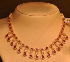 Unique Necklace Designs, Ruby Necklace Designs, Ruby Jewelry Necklaces, Gold Ruby Necklace, Latest Jewellery Designs, Beautiful Diamond Necklace, Indian Wedding Jewelry Sets, Indian Bridal Jewelry Sets