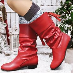 Category:Boots; Upper Materials:Faux Leather; Season:Fall,Winter; Heel Type:Chunky Heel; Gender:Women's; Toe Shape:Pointed Toe; Type:Mid Calf Boots; Style:Vintage,Comfort,Fashion; Heel Height(inch):<1; Outsole Materials:Rubber; Occasion:Daily,Office,Valentine's Day; Pattern:Solid Color; Listing Date:08/28/2023; Production mode:Self-produce; 2024 Trends:Riding Boots,Slouchy Boots,Ladies Shoes Valentines Gifts; Foot Length:null; Foot Width:null; Size chart date source:Provided by Supplier.; Heel Height:Low Heel Red Mid-calf Boots With Round Toe For Winter, Red Mid-calf Boots For Winter Party, Red Winter Mid-calf Boots For Party, Red Mid-calf Winter Party Boots, Winter Wide Calf Faux Leather Mid-calf Boots, Winter Wide Calf Mid-calf Faux Leather Boots, Winter Mid-calf Boots For Wide Calves In Faux Leather, Winter Faux Leather Boots, Casual Red Mid-calf Boots For Fall