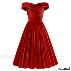 Olivia Mark - Christmas Vintage Fit-and-Flare Waist-Defined Dress Vintage Christmas Party, Womens Velvet Dresses, Vestidos Retro, Velvet Prom Dress, Crop Top With Jeans, Halter Top Dresses, Vintage Prom, Eve Dresses, New Years Eve Dresses