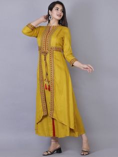 Size & Fit Check the last image for detailed size chart PRODUCT DETAILS Color: Yellow Ethnic motifs embroidered with artificial mirrorwork Round neck Three-quarter, regular sleeves A-line shape with a layered style Ankle length with flared hem Material & Care Viscose Rayon Hand-wash Pattern: Embroidered Style: Anarkali Dress With Attached Jacket, Indo Western Outfit. Indian Dress, Anarkali Kurta Complete The Look You'll love the elegant design and fit of this stunning dress from Vitans. Dress up Transitional Cotton Kurta With Geometric Embroidery, Traditional Straight Kurta With Geometric Embroidery, Cotton Sets With Geometric Embroidery And Long Sleeves, Cotton Set With Geometric Embroidery And Long Sleeves, Cotton Long Sleeve Set With Geometric Embroidery, Traditional Kurta With Geometric Embroidery For Eid, Traditional Fitted Kurta With Geometric Embroidery, Traditional Sets With Geometric Embroidery For Transitional Season, Festive Eid Kurta With Geometric Embroidery