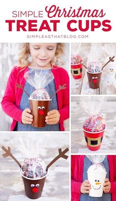 a collage of pictures showing how to make christmas treat cups